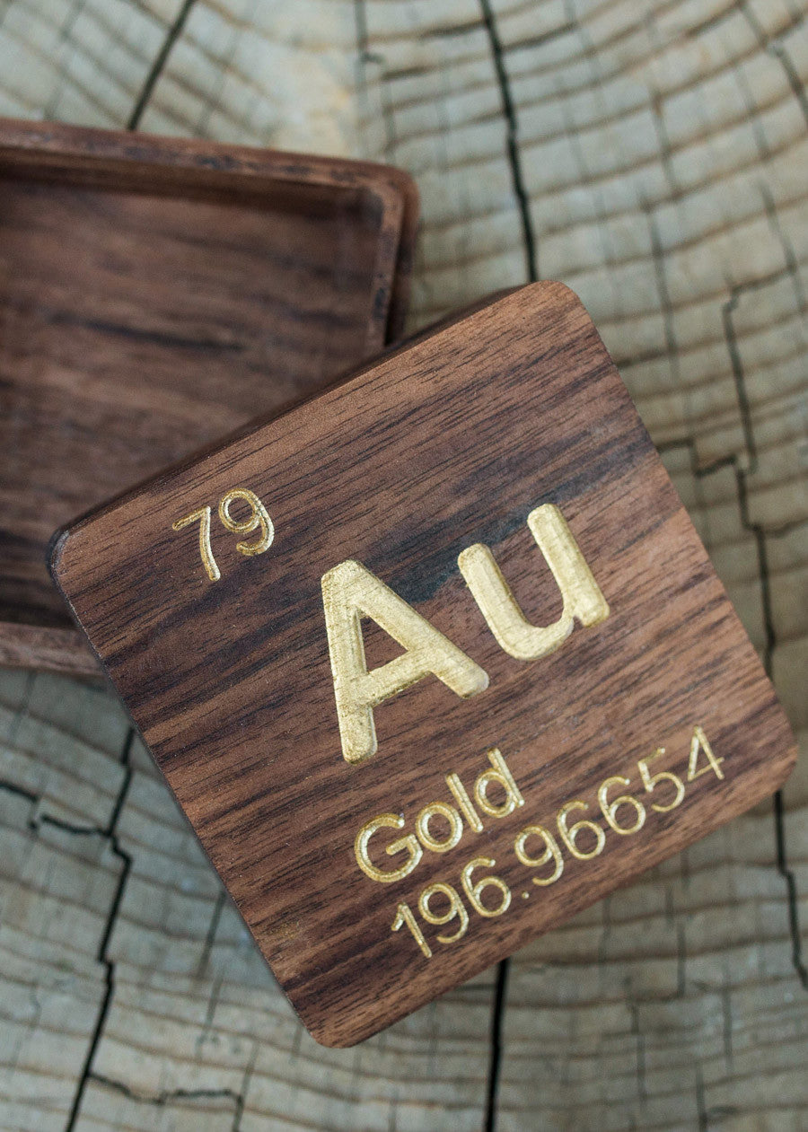 Gold (Au): Periodic Table Atomic Element Carved Wooden Box - Walnut Hardwood
