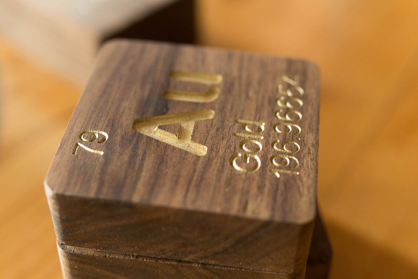 Gold (Au): Periodic Table Atomic Element Carved Wooden Box - Walnut Hardwood